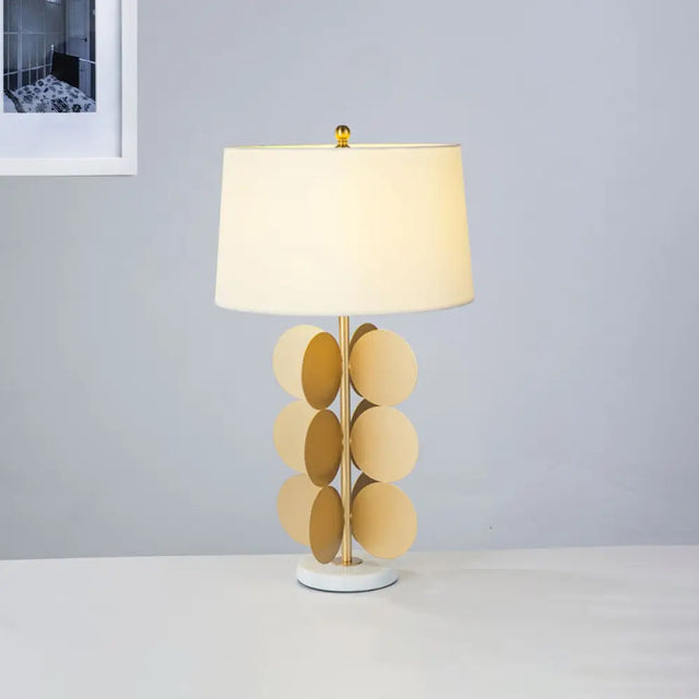 Vintage Gold Round Night Light With White Fabric Shade For Hotel