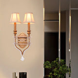 Vintage Gold/Silver Empire Shade Wall Sconce With Crystal Accent - Set Of 2 Lights Gold