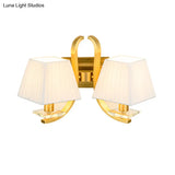 Vintage Gold Trapezoid Fabric Sconce Light For Bedroom Wall Mount