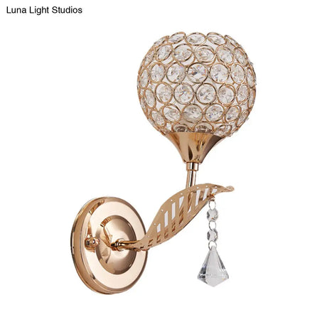 Vintage Gold Wall Lamp With Crystal Shade - Corridor Mount Lighting