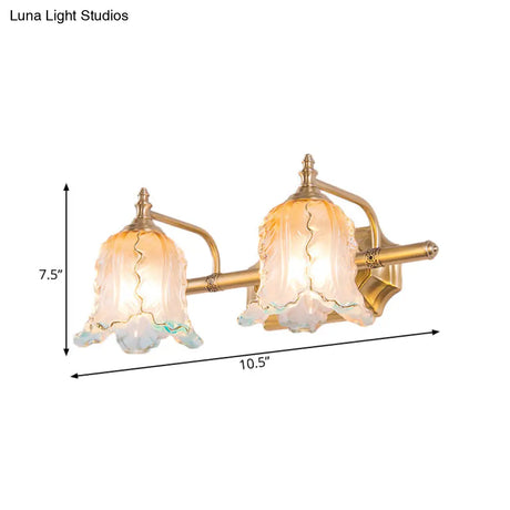 Vintage Gold Wall Light Fixture With Scalloped Textured Glass - Perfect For Bedroom Make-Up Lighting
