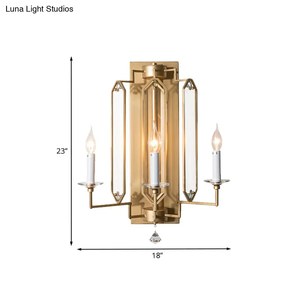 Vintage Gold Wall Sconce With Faceted Crystal Finial And 3-Light Fixture For Elegant Dining Room