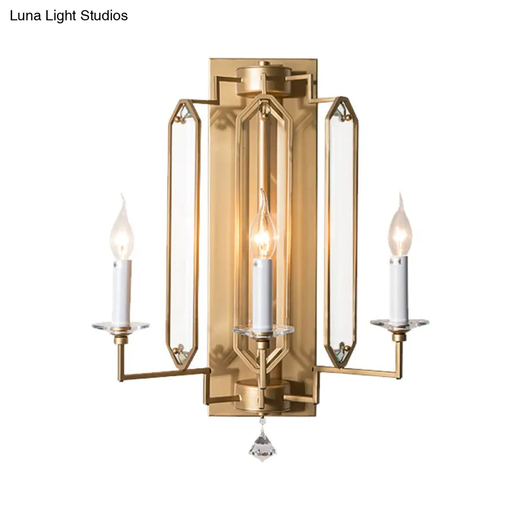 Vintage Gold Wall Sconce With Faceted Crystal Finial And 3-Light Fixture For Elegant Dining Room