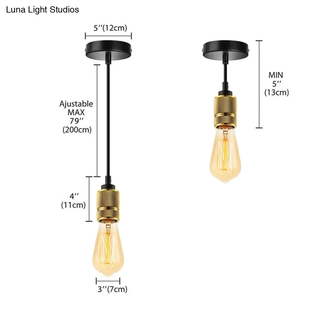 Vintage-Style Golden Exposed Bulb Ceiling Fixture: 1-Head Metal Suspension Lamp For Bedroom