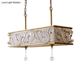 Vintage Golden Flax Island Pendant With Crystal Accents - 8-Light Cuboid Ceiling Lamp