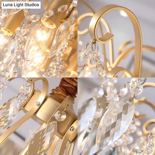 Modern Golden Geometric Chandelier Lamp - Vintage Style Pendant Light With Crystal And Metal Accents