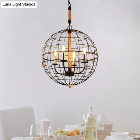 Vintage Golden Iron Hanging Lamp With Globe Shape - 3/4/6 Lights Stylish Dining Room Ceiling Fixture