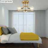 Vintage Golden Metal Semi Flush Mount Light With Clear Crystal Shade - 3/6 Lights