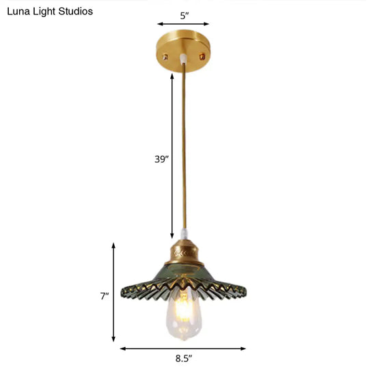Vintage Green Glass Scalloped Pendant – 1-Light Hanging Ceiling Lighting For Dining Room