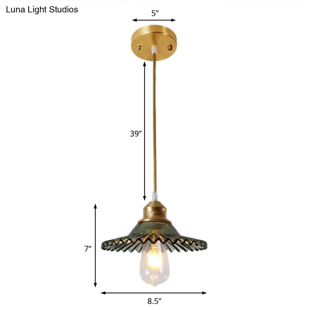 Vintage Green Prismatic Glass Pendant - 1 Light Dining Room Ceiling Lighting