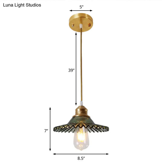 Vintage Green Prismatic Glass Pendant - 1 Light Dining Room Ceiling Lighting