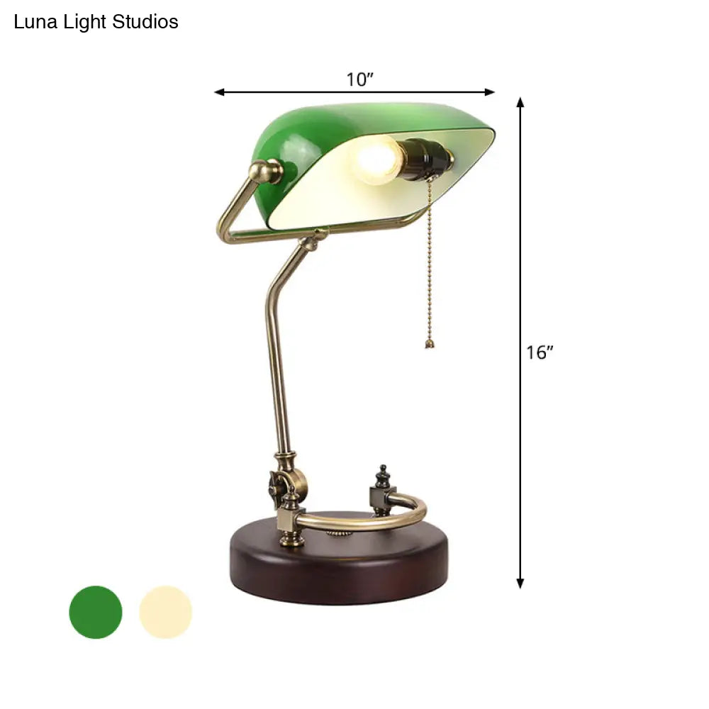 Vintage Green/White Glass Table Lamp With Pull Chain Night Light And Swivel Shade For Living Room