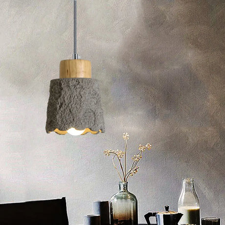 Vintage Grey And Wood Cement Ceiling Lamp - 5’/5.5’ Wide Cup Shape Mini Hanging Light / 5.5’