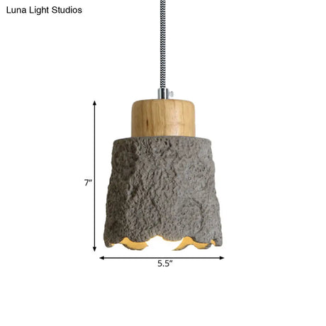 Vintage Grey And Wood Cement Ceiling Lamp - 5’/5.5’ Wide Cup Shape Mini Hanging Light