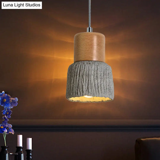 Vintage Grey And Wood Cement Mini Hanging Light - 5/5.5 Wide 1 Bulb Cup Shape Ceiling Lamp / 5