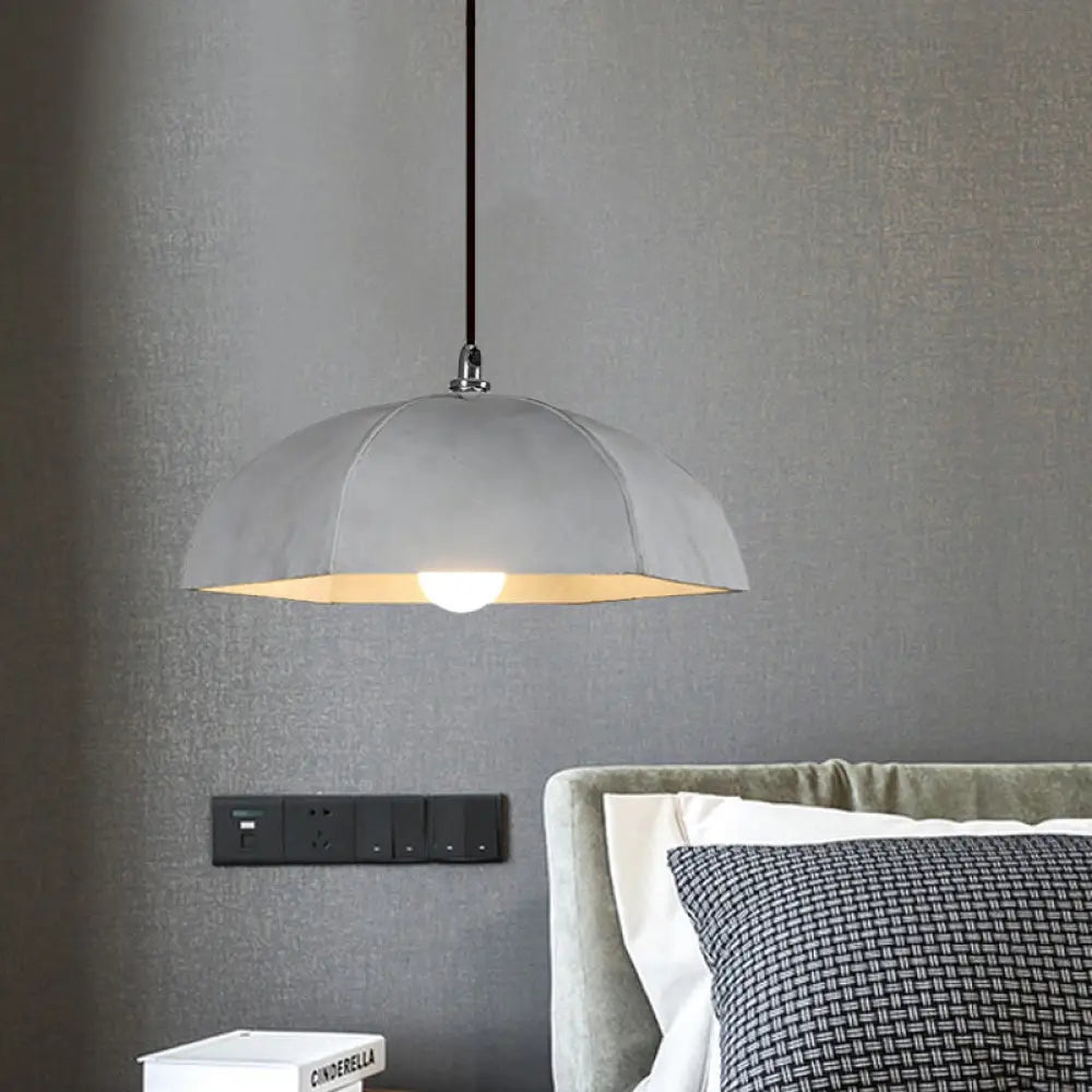 Vintage Grey Cement Umbrella Pendant Lamp - 1-Bulb Hanging Ceiling Light For Restaurants
