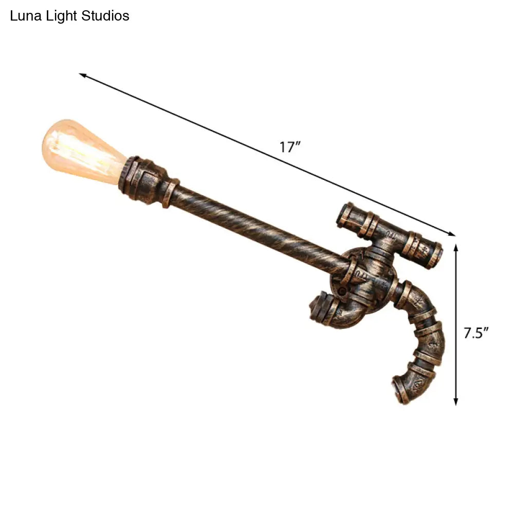 Vintage Gun-Shaped Wall Sconce With Pipe Design And Antique Bronze Finish