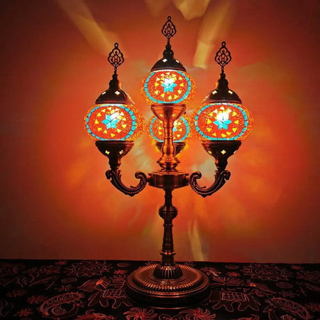 Vintage Hand-Rolled Art Glass Candelabra Table Lamp - Orange/Blue Blue-Orange