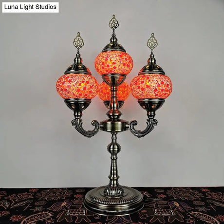 Vintage Hand-Rolled Art Glass Candelabra Table Lamp - Orange/Blue