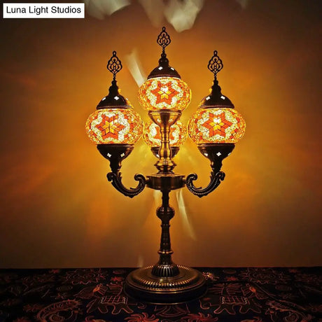 Vintage Hand-Rolled Art Glass Candelabra Table Lamp - Orange/Blue