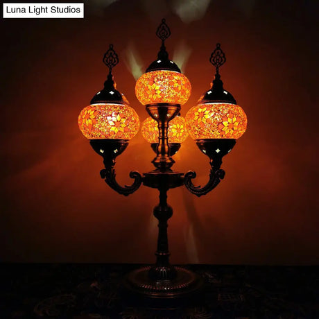 Vintage Hand-Rolled Art Glass Candelabra Table Lamp - Orange/Blue