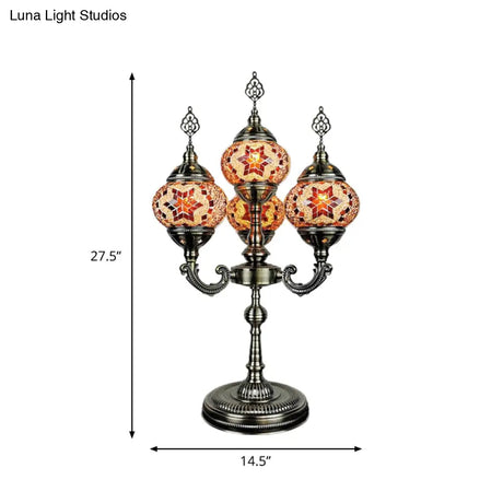 Vintage Hand-Rolled Art Glass Candelabra Table Lamp - Orange/Blue
