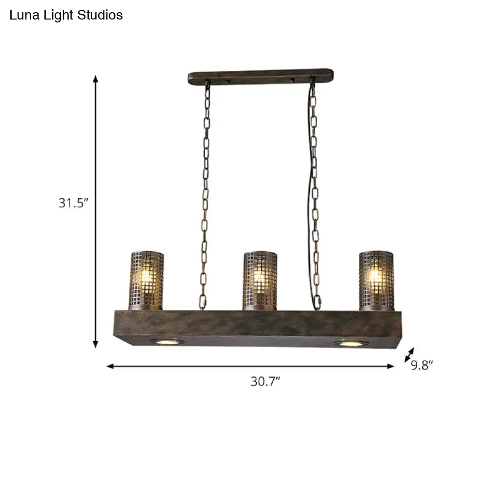 Vintage Hanging Ceiling Light With 3 Lights Bronze/Black Finish Cylinder Metal Shade - Perfect For