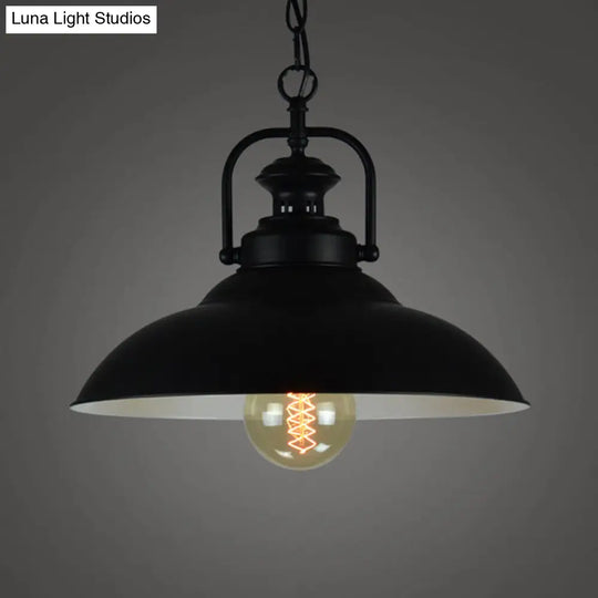 Vintage Hanging Metal Pendant Lamp With Handle - Black Outer & White Inner