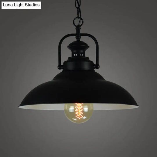Vintage Metal Pendant Lamp With Hanging Handle - Black Outer White Inner