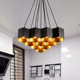 Vintage Hexagonal Chandelier With Black Honeycomb Design - 7/10/11 Down Lights For Restaurants 10 /