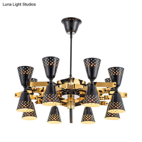 Vintage Hourglass Chandelier Pendant Light - 16-Light Metal Hanging Ceiling Fixture In Black