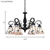 Vintage Indoor Lighting: Multi Light Cone Chandelier With Rhombus/Leaf Pattern Beige Glass For