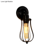 Vintage Industrial 1/2-Light Metal Bulb Wall Sconce With Cage Shade For Restaurants - Black/Nickel