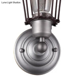 Vintage Industrial 1/2-Light Metal Bulb Wall Sconce With Cage Shade For Restaurants - Black/Nickel