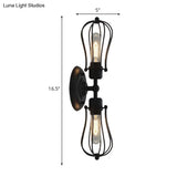Vintage Industrial 1/2-Light Metal Bulb Wall Sconce With Cage Shade For Restaurants - Black/Nickel