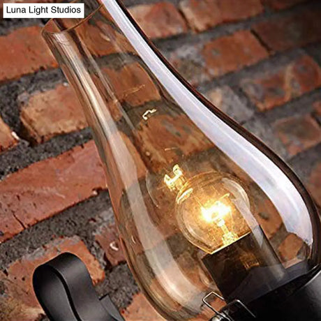 Vintage Industrial Black Cognac Glass Candle Wall Sconce With Plug-In Cord