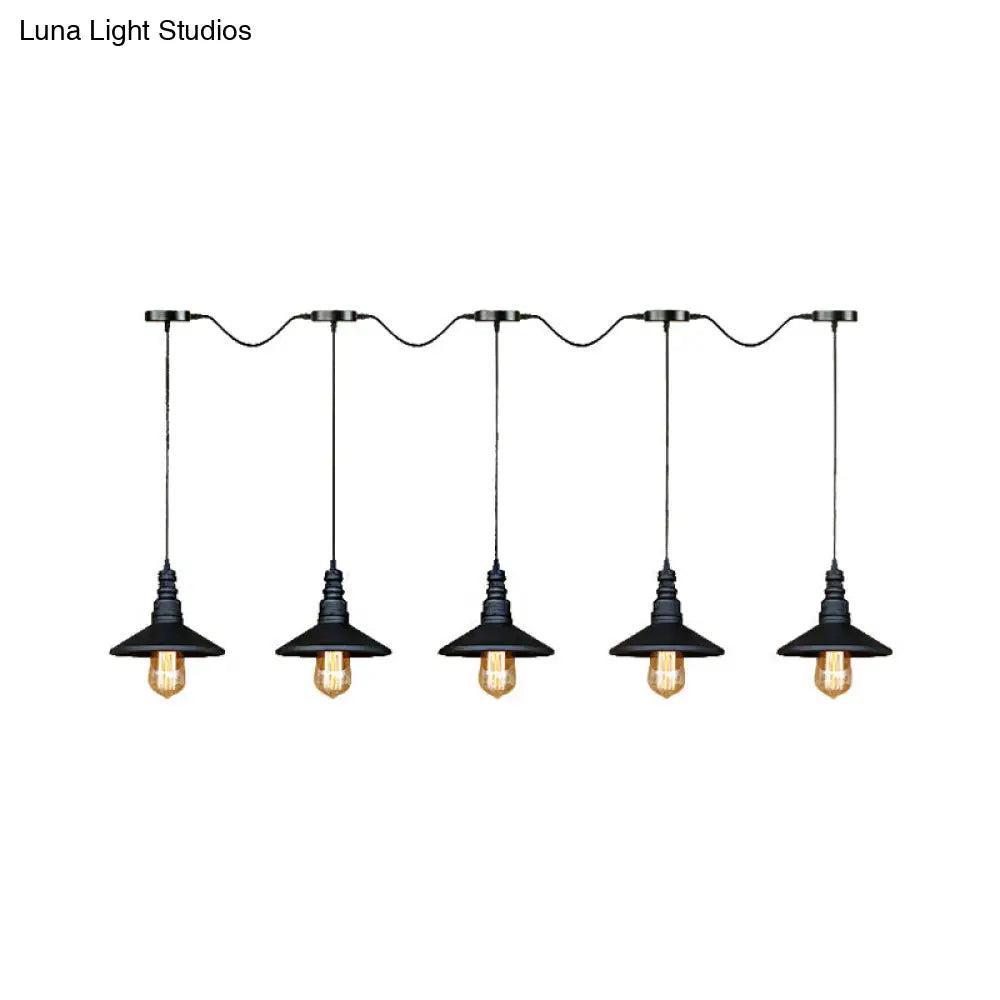 Vintage Industrial Black Iron Saucer Pendant Ceiling Light With 3/5 Bulbs And Wire Connection