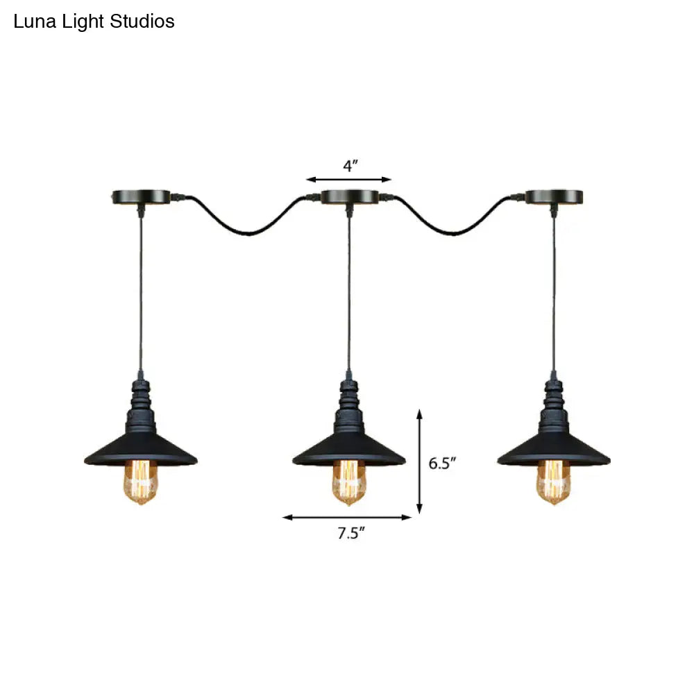 Vintage Industrial Black Iron Saucer Pendant Ceiling Light With 3/5 Bulbs And Wire Connection