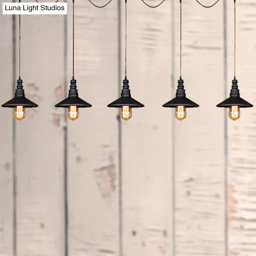 Vintage Industrial Black Iron Saucer Pendant Ceiling Light With 3/5 Bulbs And Wire Connection