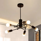 Vintage Industrial Black Metal Chandelier With Exposed Bulbs - 3/5 Lights Twirled Hanging Lamp For