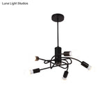 Vintage Industrial Black Metal Chandelier With Exposed Bulbs - 3/5 Lights Twirled Hanging Lamp For