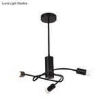 Vintage Industrial Black Metal Chandelier With Exposed Bulbs - 3/5 Lights Twirled Hanging Lamp For