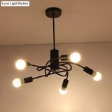 Vintage Industrial Black Metal Chandelier With Exposed Bulbs - 3/5 Lights Twirled Hanging Lamp For