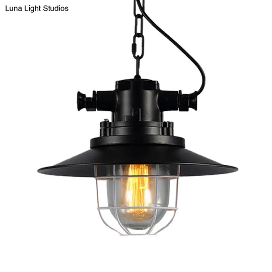 Vintage Industrial Metal Black Down Lighting Pendant Lamp With Caged Clear Glass Shade