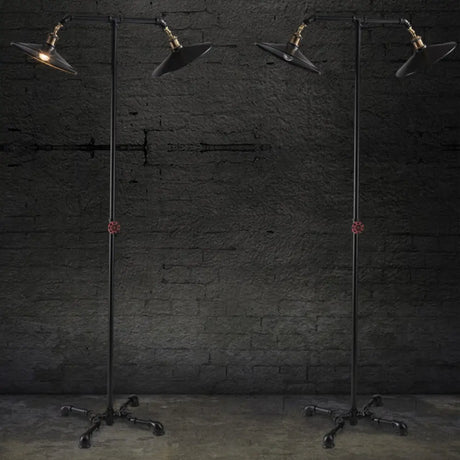 Vintage Industrial Black Metallic Standing Floor Lamp With Flared Lights - Perfect For Bedroom
