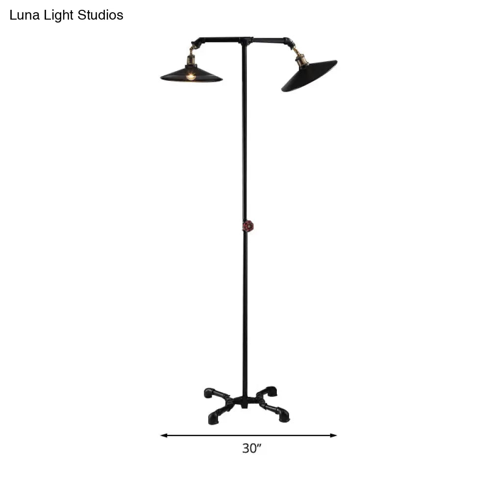 Vintage Industrial Black Metallic Standing Floor Lamp With Flared Lights - Perfect For Bedroom