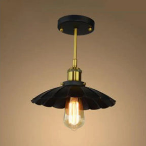 Vintage Industrial Black Scalloped Semi Flush Mount Metal Ceiling Fixture With 1 Light