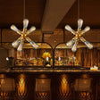 Vintage Industrial Brass Chandelier With 6 Bare Bulb Heads - Perfect For Bars