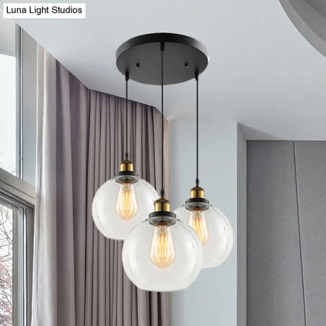 Vintage Industrial Brass Orb Pendant Light With Clear Glass Shade - 3/4-Light Multi Hanging Fixture