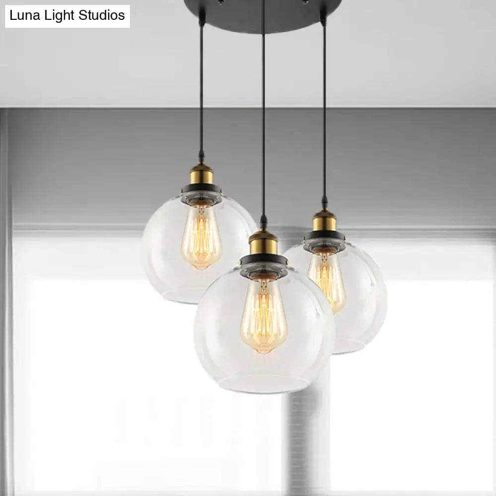 Vintage Industrial Brass Orb Pendant Light With Clear Glass Shade - 3/4-Light Multi Hanging Fixture
